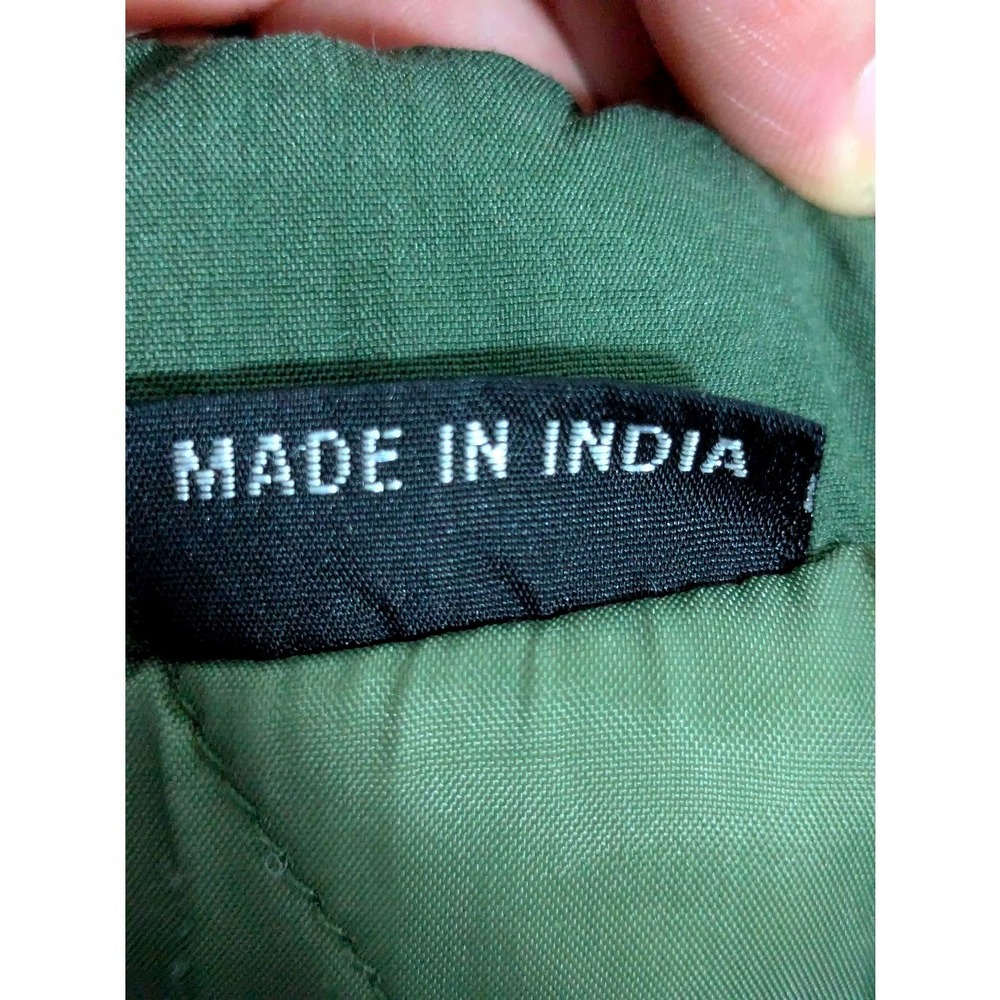 Vintage Olive Green M Quilted Parka Jacket Patterned Collar Drawstring Waist - Picture 5 of 11